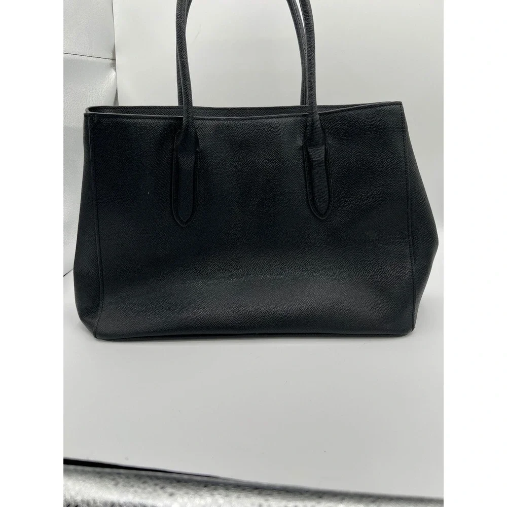 Coach Pebbled Leather Tote Bag Top Handle Black Gold Heart Charm Black Lining‎